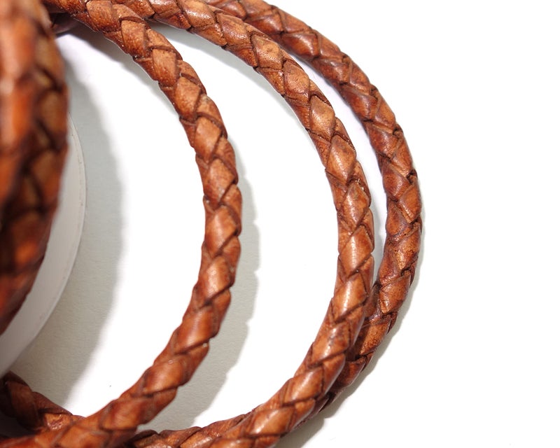 Cords Craft 3mm Braided Leather Cord for Jewelry Making, Round Bolo Braided Leather Cord, Wrap Bracelets, Necklaces, DIY Craft, Hobby Projects, Brown Vintage, Roll of 5 Meters = 5.46 Yards - Image 3